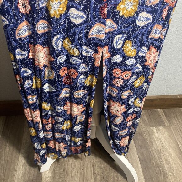 Whimsical Lucky Brand Maxi Dress Blue Festivals Boho Floral Slit Front XS - Picture 4 of 9